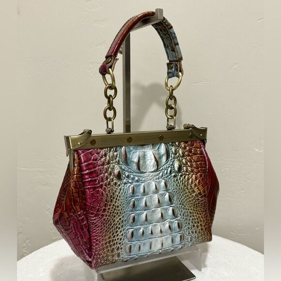 Unique Croc-embossed Cowhide Handmade Double Sides Push Lock Handbag & 2 Straps - Picture 2 of 16